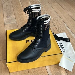 SOLD FENDI Rockoko Knit Leather Combat Boots - 36.5